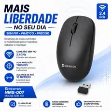 Mouse Sem Fio 2.4GHz Preto NMS-007 Wireless USB Óptico Ergonômico Para Notebook PC Silencioso