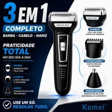 Aparador de Barba Kemei KM6558 3 em 1 Barbeador Elétrico Recarregável Bivolt Sem Fio Profissional