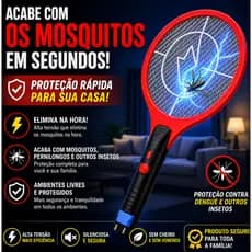 Raquete Elétrica Mata Mosquito Recarregável Bivolt Mata Pernilongo Dengue Insetos - Cores Sortidas