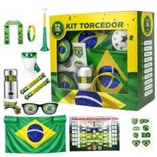 Kit Torcedor Brasil Copa 2026 Completo 12 Peças Festa Futebol Bandeira E Acessórios