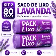 Saco Lixo Perfumado Lavanda Kit 80 Sacos 34x38Cm Pia Banheiro Anti Odor Reforcado