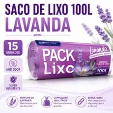 Saco Lixo 100L Lavanda Perfumado Reforcado Neutraliza Odores Alta Resistencia