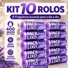 Kit 10 Sacos Lixo Perfumado Lavanda Pia Banheiro Cozinha 400 Sacos Rolos Anti Odor