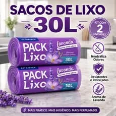 Kit 2 Sacos Lixo Perfumados Lavanda 30L Neutraliza Odores Reforçado Cozinha Banheiro Casa 59x62