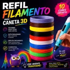 Kit Refil Filamento PLA Caneta 3D 10 Cores 50/100/150m Impressora 3D Rolos 1,75mm