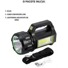 Holofote LED Portátil Super Potente 30W | Lanterna Recarregável P50 + COB | 12h de Autonomia | Power Bank | Camping/Ofic