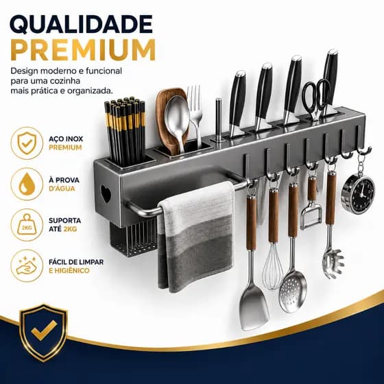 40/50CM Suporte para Facas e Utensílios de Cozinha com Ganchos Porta Talheres Organizador Parede