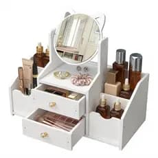 Organizador de Maquiagem com Espelho e 2 Gavetas Porta Maquiagem Cosméticos 40x20CM em MDF