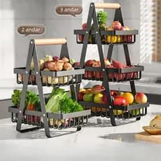 Fruteira de Mesa Aramada 2 ou 3 Andares Organizador de Frutas Legumes Cosméticos Cesto de Frutas