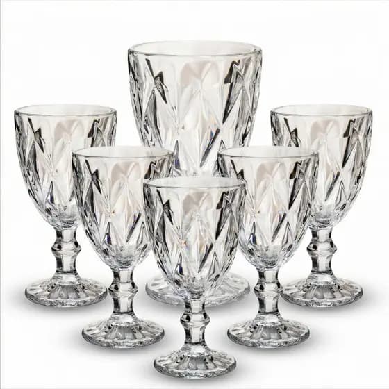 Jogo de Taça Diamante Copo Vidro Transparente 2/4/6 Taças Abacaxi Gourmet Bico De Jaca 330ml