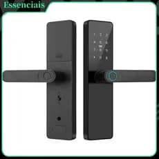 Fechadura Inteligente Porta Madeira: Digital 360° + Senha + Cartão + Remoto | Cilindro C + Alarme Anti-Roubo
