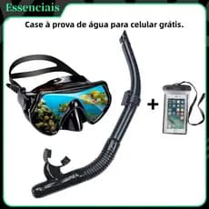 Kit Máscara Mergulho Snorkel Óculos Respirador Profissional Adulto Praia Piscina Ajustável Silicone+Celular case