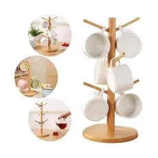 Suporte Para Xícaras Canecas Organizador Em Bambu Natural
