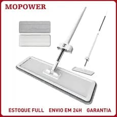 Mop Flat Rodo Mágico Puxa E Seca Com 2 Refis Microfibra - Esfregão Giratório 360 Graus Limpeza Prática Casa Apartamento