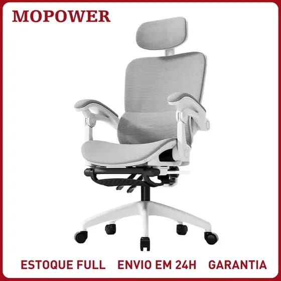 Cadeira Gamer Branca Ergonômica — Ajuste 90° a 145°, Apoio de Cabeça e Lombar Ajustável, Malha Respirá vel, 140kg