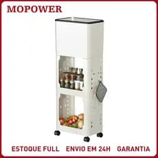 Lixeira Multifuncional Organizadora Cozinha Banheiro Rodízio 360 Portátil Cesto de Lixo com Prateleira Fruteira Tempero