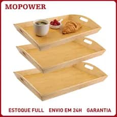 Bandeja De Bambu Retangular Com Alça Servir Café Da Manhã Na Cama Decorativa Multiuso