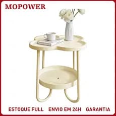 Mesa Lateral Canto Apoio Cabeceira Quarto Sala Sofá 2 Andares Pétala Moderna Multiuso Decorativa