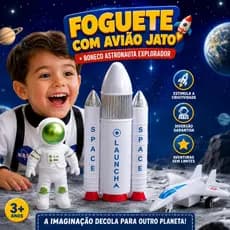 Foguete Espacial Infantil com Astronauta e Avião Jato Kit Educativo +3 Anos Certificado INMETRO