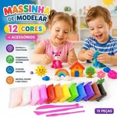 Massinha de Modelar 12 Cores Kit Completo com Acessórios Brinquedo Educativo Infantil Criativo