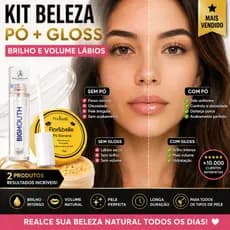 Kit ROSTO + BOCA  Gloss Big Mouth Aumento Labial + Pó Banana Flor Belle Maquiagem Profissional
