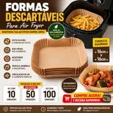 Papel Descartável para Air Fryer Quadrada 16x16cm Antiaderente Forma para Fritadeira Elétrica Kit 10 25 50 Unidades