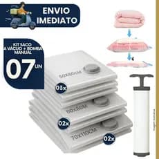 Kit 7 Sacos a Vacuo Organização de Roupas p Viagem Mala e Guarda Roupas Armário com Bomba Manual