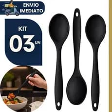 Kit 3 Colher de Silicone Grande 27cm p Arroz Utensílio de Cozinha Resistente Antiaderente Não Risca
