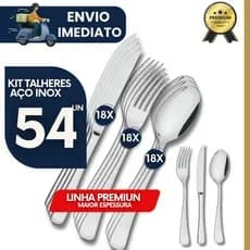 Kit 54 unidades Faqueiro Aço Inox Garfos Facas Colheres Premium Restaurante Buffet Lanchonete