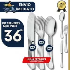 Kit 36 unidades de Talheres Aço Inox Garfos Facas Colheres Premium Durável Buffet Mesa