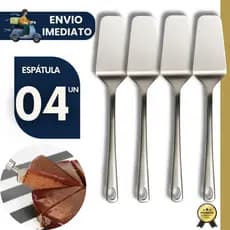 Kit 4 unid Espátula Reta Inox Bolos Pudim Pizzas Alimentos Casa Cozinha Buffet Restaurante e Indústrias