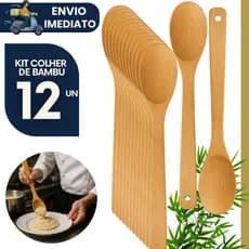 Kit 12 Colheres de Bambu 30cm p Cozinhar Utensílio de Cozinha Colheres de Madeira Natural Resistente