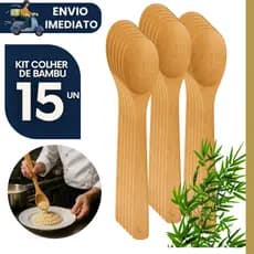 Kit 15 Colher de Bambu 30cm p Cozinhar Utensílio de Cozinha Natural Resistente Panela Antiaderente