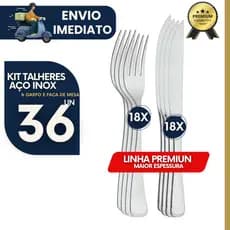Kit 36 unidades Talheres Aço Inox sendo Garfos Facas Premium Resistente Durável Cozinha Buffet