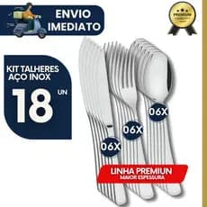 Kit 18 unidades de Talheres Aço Inox Garfos Facas Colheres Premium Resistente Cozinha Buffet Bar