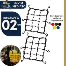 Kit 2 pçs Rede Elástica Aranha p Moto 30x30cm Ganchos Metal Bagageiro Capacete Segurança Transporte