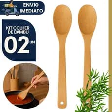 Kit 2 Colher de Bambu 30cm para Cozinhar Utensílio de Cozinha Colheres de Madeira Natural Resistente