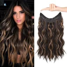 75CM Extensões De Cabelo De Fio Com 2 Clipes Removíveis Ondulado Cacheado Invisível Transparente Para Mulheres-Marrom Pr