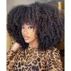 40CM Perucas Curtas Afro Encaracolado Com Bangs Para Mulheres Negras Sintéticas Resistentes Ao Calor Cheias De 16 Polega