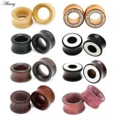Alisouy 2Pieces Túneis De Moda De Carne Tampões De Orelha De Polpa De Grande Calibre Expansor Marrom Bubinga Madeira De