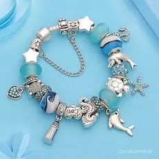 Design Clássico Pulseiras Dolphin Charm Para Jóias Femininas Com Contas De Vidro Cristal Azul Acessórios