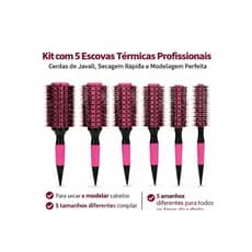 Conjunto Escova Térmica de Cabelo com Cerdas de Javali – Secagem Rápida e Modelagem Profissional