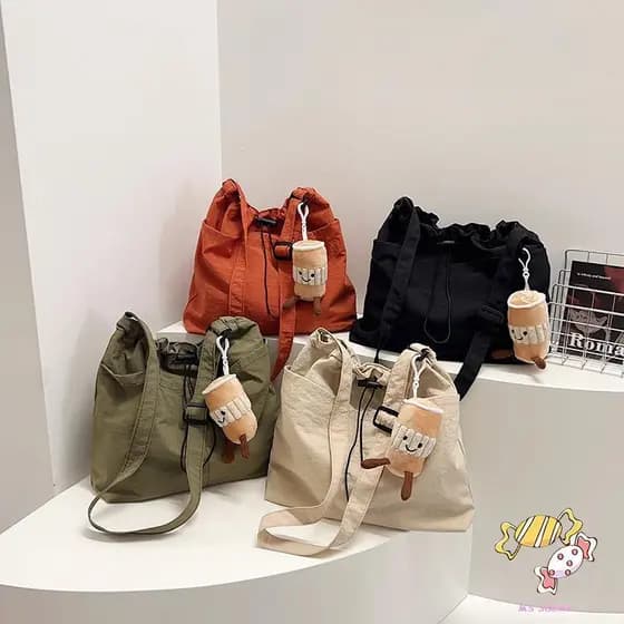 2025 Bolsa Balde De Nylon Impermeável De Grande Capacidade-Crossbody De Ombro Plissada Com Cordão