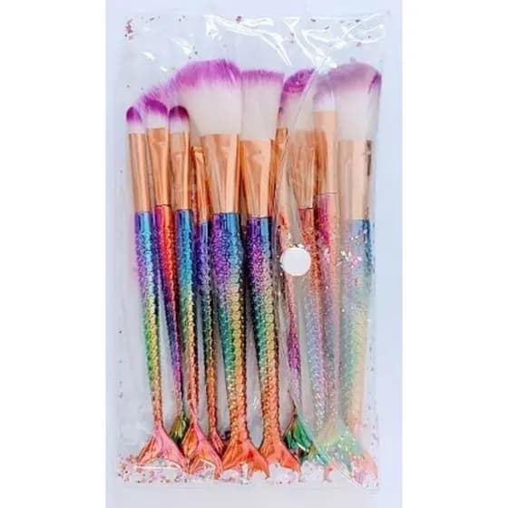 ANA1108 Kit 10 Pincéis Sereia De Maquiagem / Tem 5 Grossas+ 5 Finas