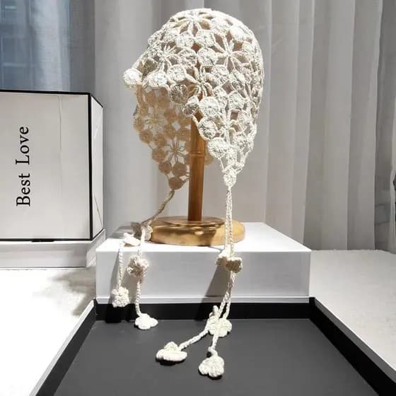 Bonés De Crochê De Flor Oca Retrô De Malha Moda Feminina Coreana