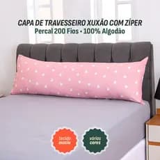 1 Capa de Xuxão Com Zíper Percal 200 Fios 100% Algodão Tecido Macio e Frio Tamanho 1,40x0,45