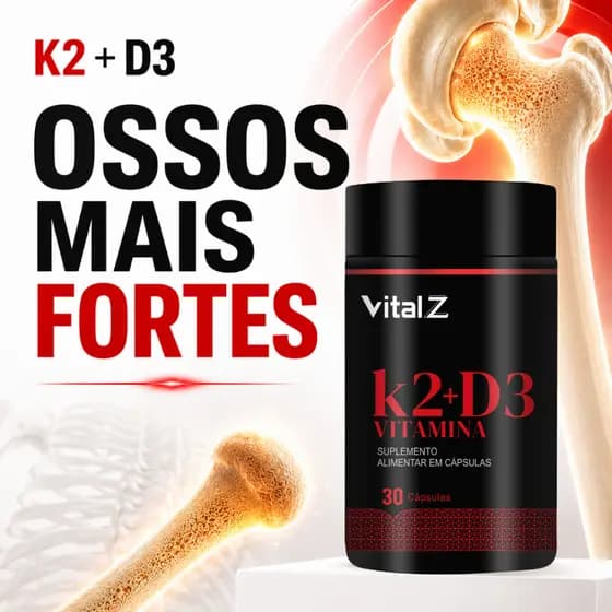 Vitamina K2 + D3 Vital Z | Ossos Fortes, Cálcio no Lugar Certo | 30 Cápsulas