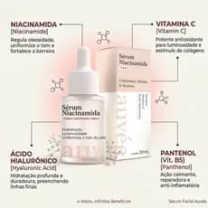 Sérum Facial Hidratante Vitamina C + Niacinamida + Ácido Hialurônico + Pantenol