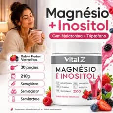 Magnésio Inositol Frutas Vermelhas 210g Vital Z  | Melatonina Triptofano L-Teanina | 30 Doses Pó