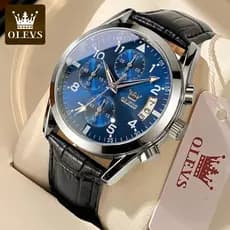 OLEVS Relógio Masculino A Prova D'água Luxo Orient Leather Azul Desportivos Clássicos 2878